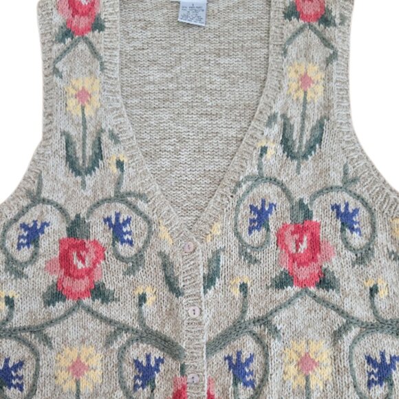 Talbots Floral Print Knit Sweater Vest Cream Tan Large - Picture 5 of 7
